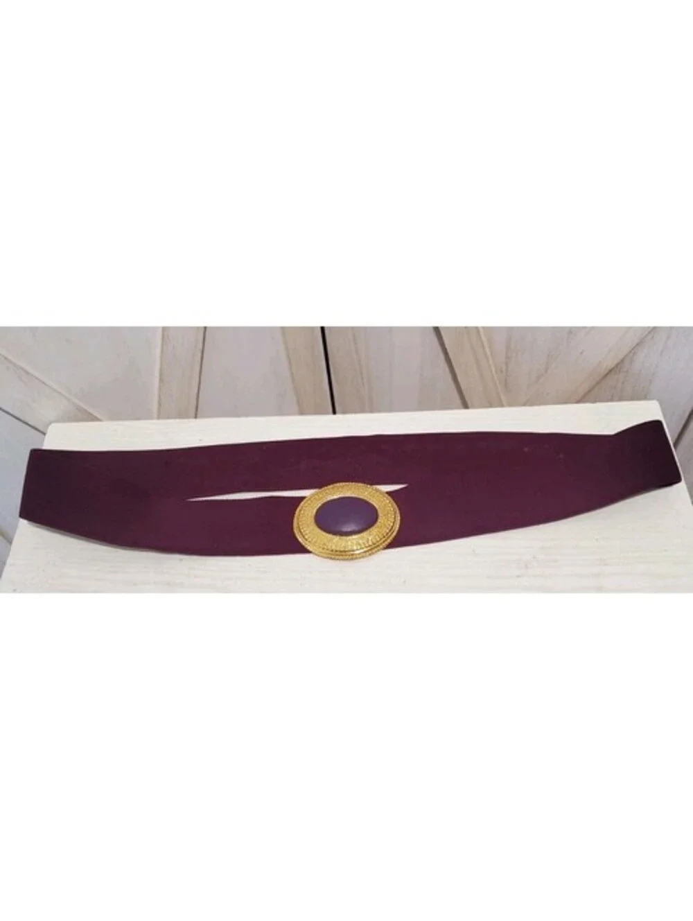 Vintage Day-Lor 80s Purple Elastic Cinch Belt L - XL Leather Buckle USA EUC